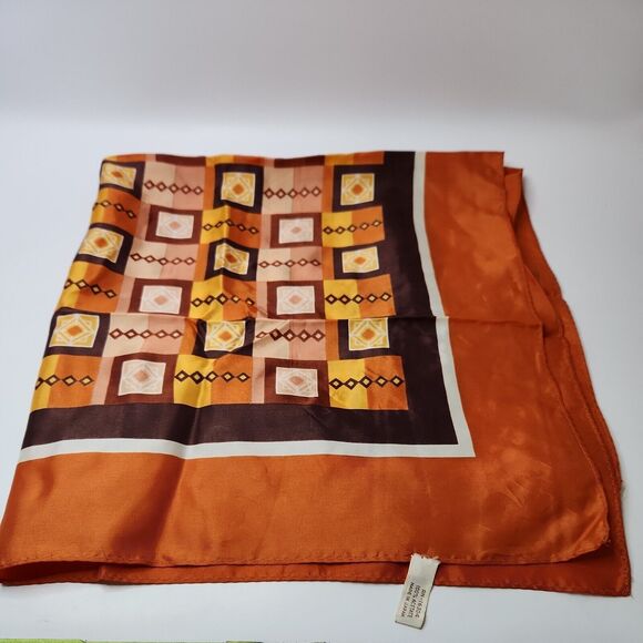 Square Scarf Headwrap Fall Brown Orange Geometric Fall Abstract 26 ×26 Japan - Picture 7 of 7